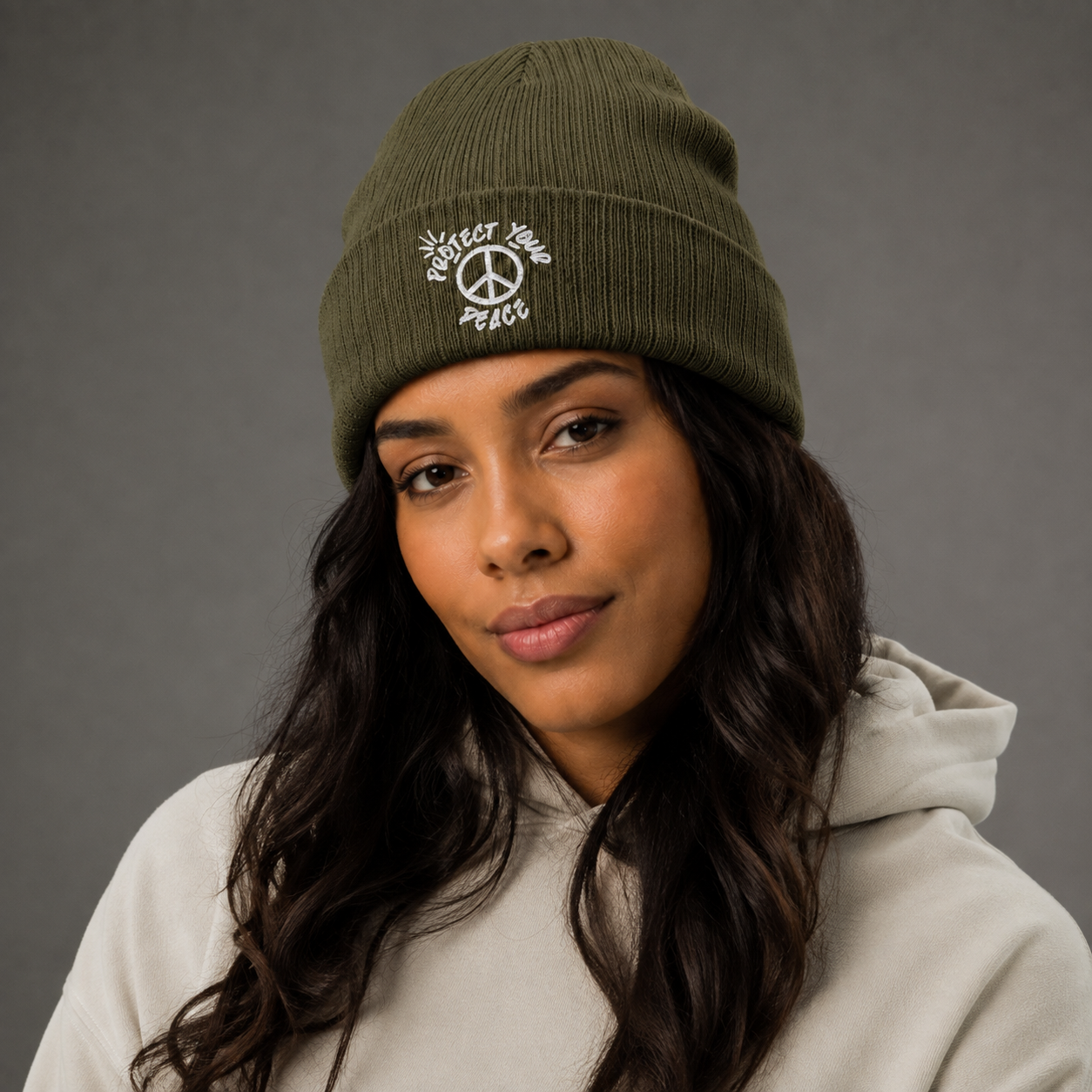 White Protect Your Peace Beanie